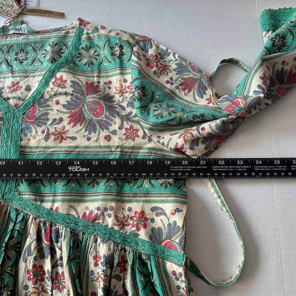 April Cornell Green Pink Floral Cotton Maxi Dress Crochet Trim Boho Womens M NWT - Picture 6 of 7